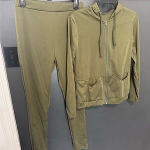 SHEIN Olive Green Track Pants and Hoodie Set